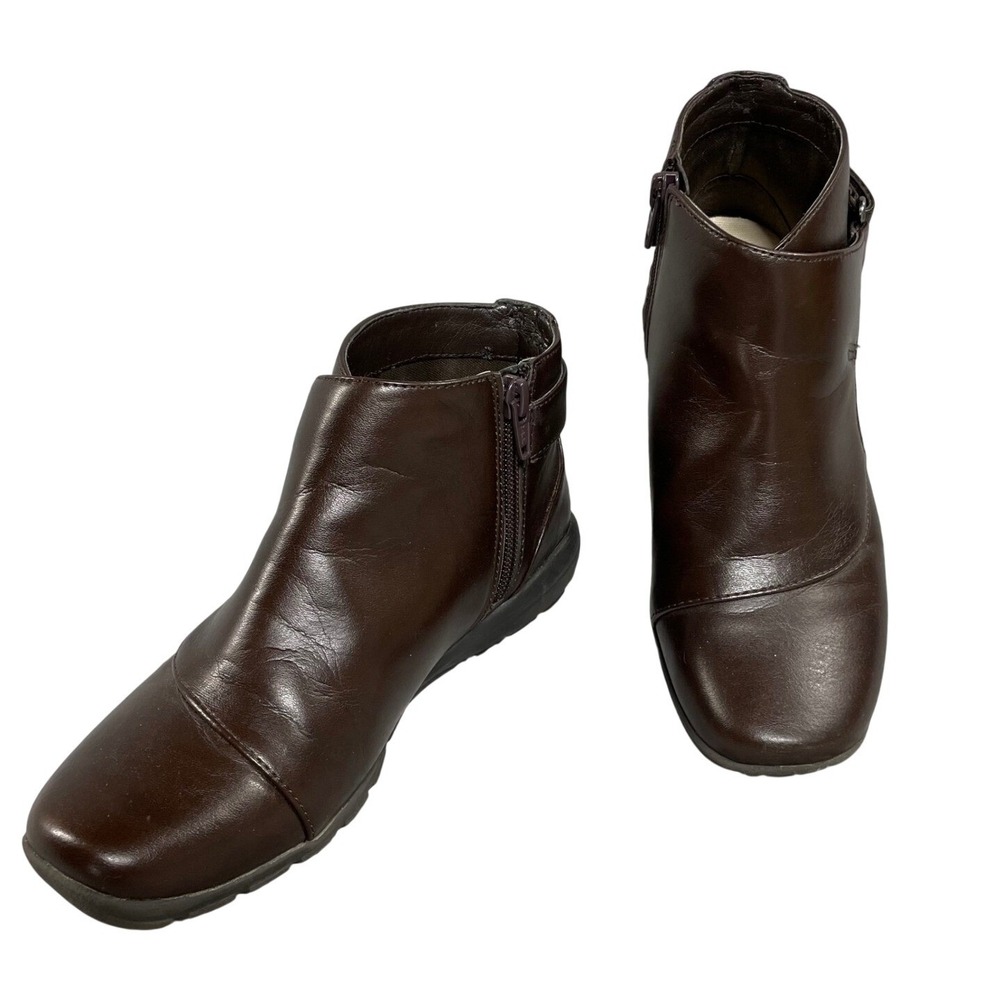 Easy Spirit Franklin Womens Ankle Boots 5.5M Brown Faux Leather Side Zip Comfort